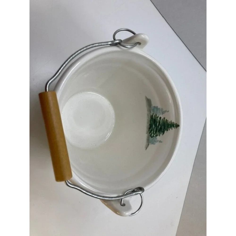 Maxcera Christmas Evergreen Tree Ceramic Bucket with‎ Wood Handle 6 inch